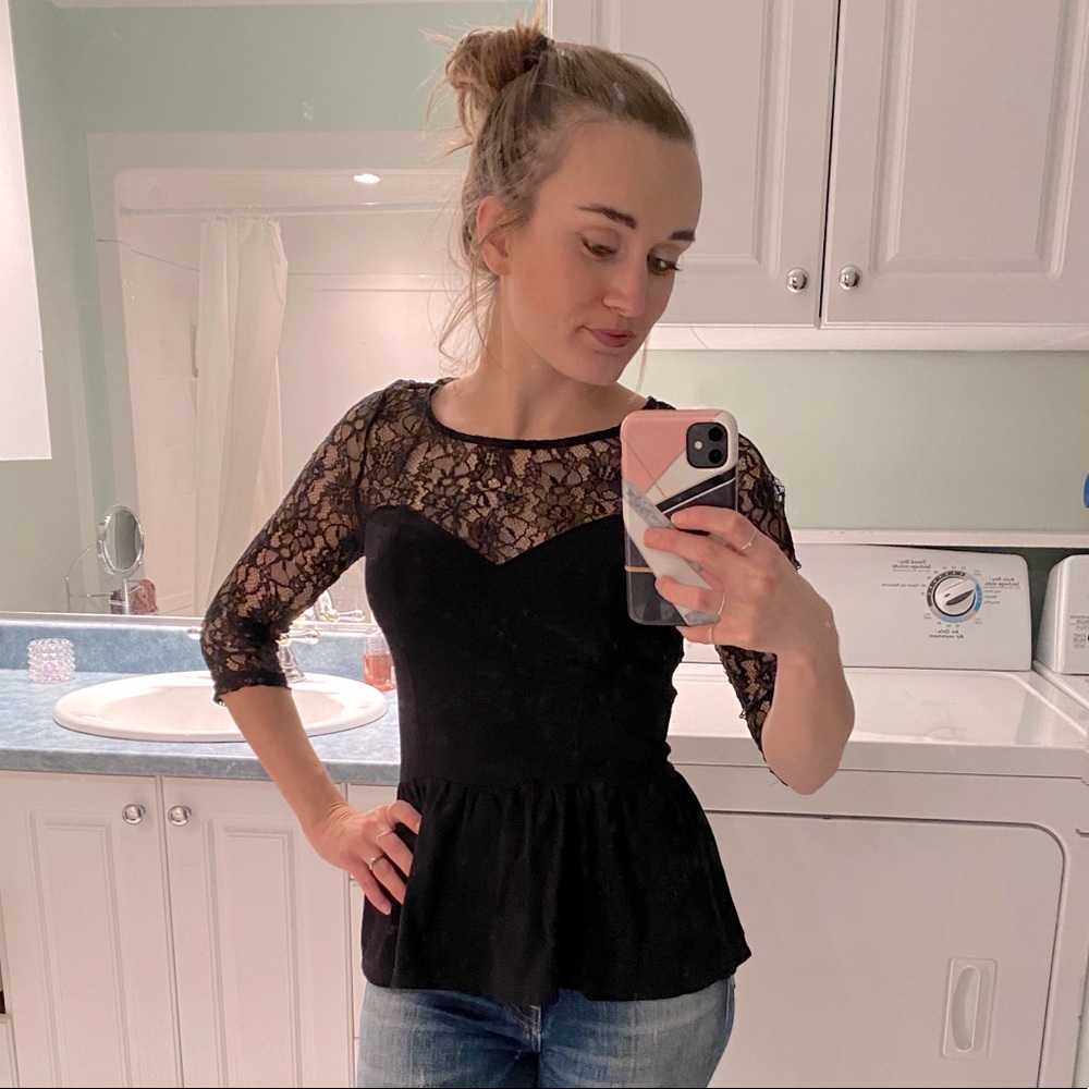 Guess Black Lace Peplum Top XS